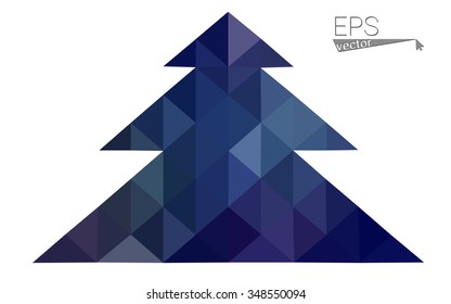 Dark blue low polygon style christmas tree vector illustration consisting of triangles . Abstract triangular polygonal origami or crystal design of New Years celebration. Isolated on white background.