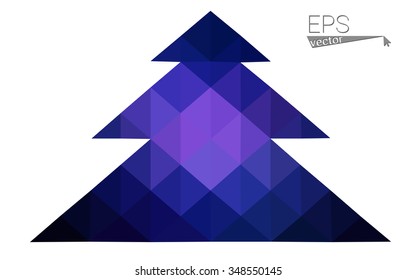 Dark blue low polygon style christmas tree vector illustration consisting of triangles . Abstract triangular polygonal origami or crystal design of New Years celebration. Isolated on white background.