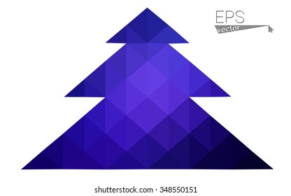 Dark blue low polygon style christmas tree vector illustration consisting of triangles . Abstract triangular polygonal origami or crystal design of New Years celebration. Isolated on white background.