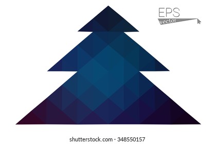 Dark blue low polygon style christmas tree vector illustration consisting of triangles . Abstract triangular polygonal origami or crystal design of New Years celebration. Isolated on white background.