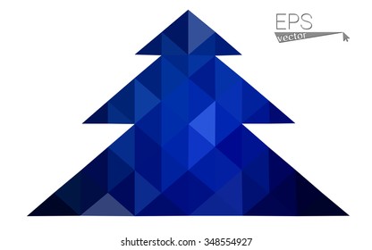 Dark blue low polygon style christmas tree vector illustration consisting of triangles . Abstract triangular polygonal origami or crystal design of New Years celebration. Isolated on white background.