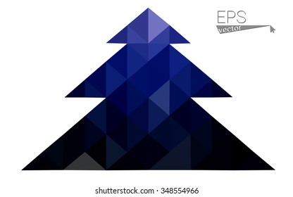 Dark blue low polygon style christmas tree vector illustration consisting of triangles . Abstract triangular polygonal origami or crystal design of New Years celebration. Isolated on white background. Dark blue low polygon style christmas tree vector illustration consisting of triangles . Abstract triangular polygonal origami or crystal design of New Years celebration. Isolated on white background.