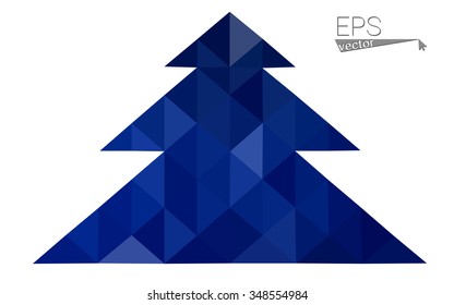 Dark blue low polygon style christmas tree vector illustration consisting of triangles . Abstract triangular polygonal origami or crystal design of New Years celebration. Isolated on white background.