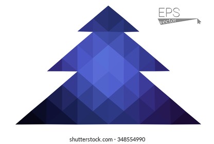 Dark blue low polygon style christmas tree vector illustration consisting of triangles . Abstract triangular polygonal origami or crystal design of New Years celebration. Isolated on white background.