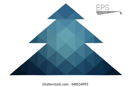 Dark blue low polygon style christmas tree vector illustration consisting of triangles . Abstract triangular polygonal origami or crystal design of New Years celebration. Isolated on white background.