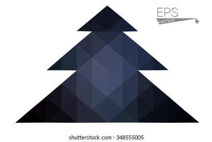 Dark blue low polygon style christmas tree vector illustration consisting of triangles . Abstract triangular polygonal origami or crystal design of New Years celebration. Isolated on white background.