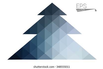 Dark blue low polygon style christmas tree vector illustration consisting of triangles . Abstract triangular polygonal origami or crystal design of New Years celebration. Isolated on white background.