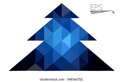 Dark blue low polygon style christmas tree vector illustration consisting of triangles . Abstract triangular polygonal origami or crystal design of New Years celebration. Isolated on white background.