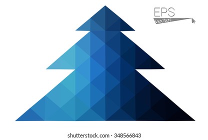 Dark blue low polygon style christmas tree vector illustration consisting of triangles . Abstract triangular polygonal origami or crystal design of New Years celebration. Isolated on white background.