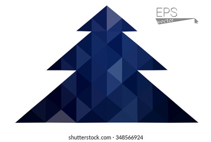 Dark blue low polygon style christmas tree vector illustration consisting of triangles . Abstract triangular polygonal origami or crystal design of New Years celebration. Isolated on white background.