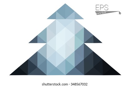 Dark blue low polygon style christmas tree vector illustration consisting of triangles . Abstract triangular polygonal origami or crystal design of New Years celebration. Isolated on white background.