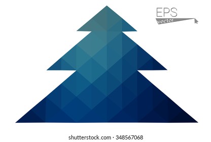 Dark blue low polygon style christmas tree vector illustration consisting of triangles . Abstract triangular polygonal origami or crystal design of New Years celebration. Isolated on white background.