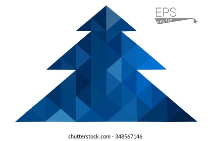 Dark blue low polygon style christmas tree vector illustration consisting of triangles . Abstract triangular polygonal origami or crystal design of New Years celebration. Isolated on white background.