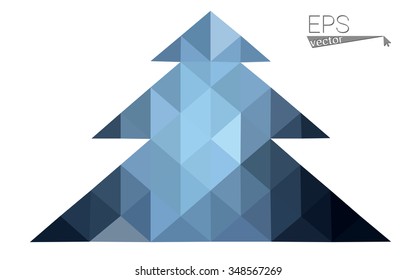Dark blue low polygon style christmas tree vector illustration consisting of triangles . Abstract triangular polygonal origami or crystal design of New Years celebration. Isolated on white background.