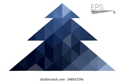 Dark blue low polygon style christmas tree vector illustration consisting of triangles . Abstract triangular polygonal origami or crystal design of New Years celebration. Isolated on white background.
