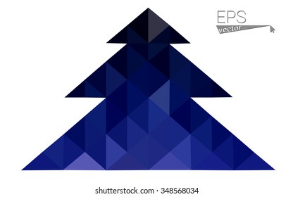 Dark blue low polygon style christmas tree vector illustration consisting of triangles . Abstract triangular polygonal origami or crystal design of New Years celebration. Isolated on white background.