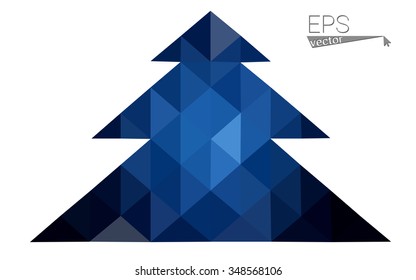 Dark blue low polygon style christmas tree vector illustration consisting of triangles . Abstract triangular polygonal origami or crystal design of New Years celebration. Isolated on white background.