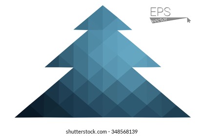 Dark blue low polygon style christmas tree vector illustration consisting of triangles . Abstract triangular polygonal origami or crystal design of New Years celebration. Isolated on white background.