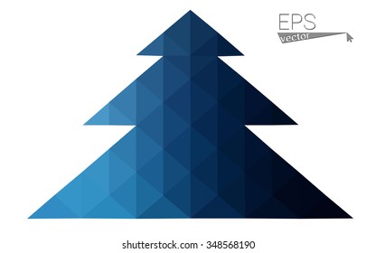 Dark blue low polygon style christmas tree vector illustration consisting of triangles . Abstract triangular polygonal origami or crystal design of New Years celebration. Isolated on white background.