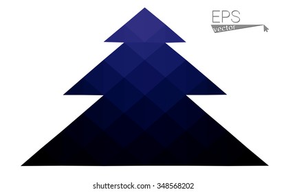 Dark blue low polygon style christmas tree vector illustration consisting of triangles . Abstract triangular polygonal origami or crystal design of New Years celebration. Isolated on white background.