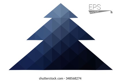 Dark blue low polygon style christmas tree vector illustration consisting of triangles . Abstract triangular polygonal origami or crystal design of New Years celebration. Isolated on white background.