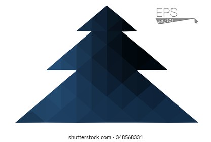 Dark blue low polygon style christmas tree vector illustration consisting of triangles . Abstract triangular polygonal origami or crystal design of New Years celebration. Isolated on white background.
