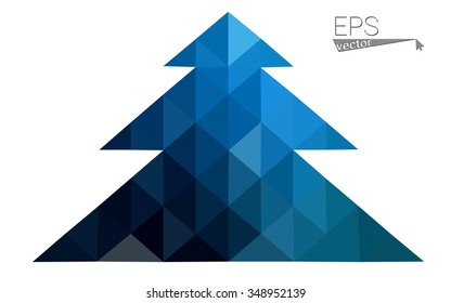 Dark blue low polygon style christmas tree vector illustration consisting of triangles . Abstract triangular polygonal origami or crystal design of New Years celebration. Isolated on white background.