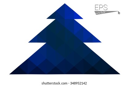Dark blue low polygon style christmas tree vector illustration consisting of triangles . Abstract triangular polygonal origami or crystal design of New Years celebration. Isolated on white background.