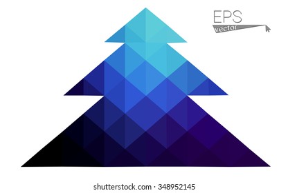 Dark blue low polygon style christmas tree vector illustration consisting of triangles . Abstract triangular polygonal origami or crystal design of New Years celebration. Isolated on white background.