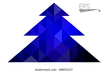 Dark blue low polygon style christmas tree vector illustration consisting of triangles . Abstract triangular polygonal origami or crystal design of New Years celebration. Isolated on white background.