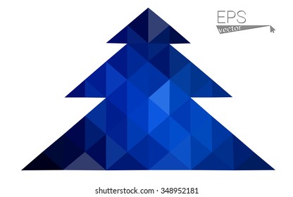 Dark blue low polygon style christmas tree vector illustration consisting of triangles . Abstract triangular polygonal origami or crystal design of New Years celebration. Isolated on white background.