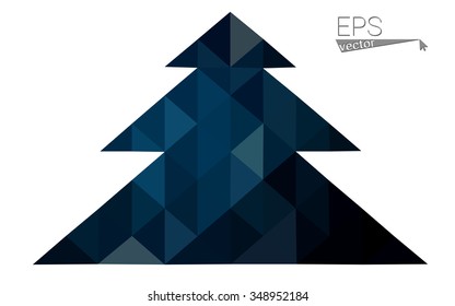 Dark blue low polygon style christmas tree vector illustration consisting of triangles . Abstract triangular polygonal origami or crystal design of New Years celebration. Isolated on white background.
