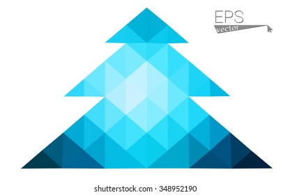 Dark blue low polygon style christmas tree vector illustration consisting of triangles . Abstract triangular polygonal origami or crystal design of New Years celebration. Isolated on white background.