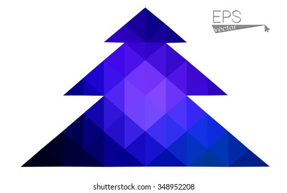 Dark blue low polygon style christmas tree vector illustration consisting of triangles . Abstract triangular polygonal origami or crystal design of New Years celebration. Isolated on white background.