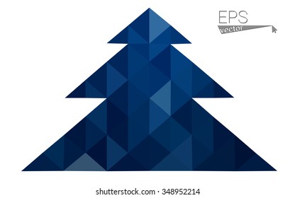 Dark blue low polygon style christmas tree vector illustration consisting of triangles . Abstract triangular polygonal origami or crystal design of New Years celebration. Isolated on white background.