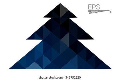 Dark blue low polygon style christmas tree vector illustration consisting of triangles . Abstract triangular polygonal origami or crystal design of New Years celebration. Isolated on white background.