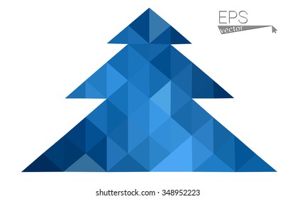 Dark blue low polygon style christmas tree vector illustration consisting of triangles . Abstract triangular polygonal origami or crystal design of New Years celebration. Isolated on white background.