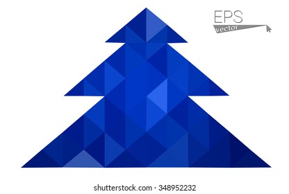 Dark blue low polygon style christmas tree vector illustration consisting of triangles . Abstract triangular polygonal origami or crystal design of New Years celebration. Isolated on white background.
