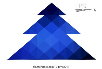 Dark blue low polygon style christmas tree vector illustration consisting of triangles . Abstract triangular polygonal origami or crystal design of New Years celebration. Isolated on white background.