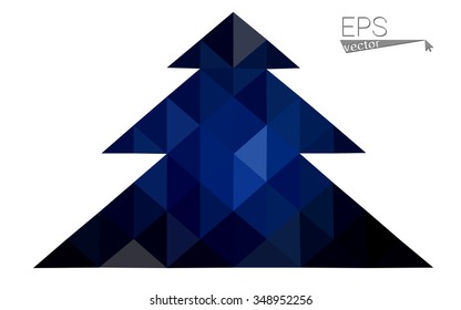 Dark blue low polygon style christmas tree vector illustration consisting of triangles . Abstract triangular polygonal origami or crystal design of New Years celebration. Isolated on white background.