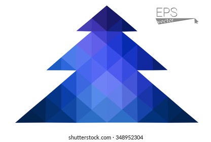 Dark blue low polygon style christmas tree vector illustration consisting of triangles . Abstract triangular polygonal origami or crystal design of New Years celebration. Isolated on white background.
