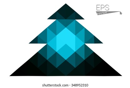 Dark blue low polygon style christmas tree vector illustration consisting of triangles . Abstract triangular polygonal origami or crystal design of New Years celebration. Isolated on white background.