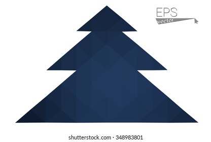 Dark blue low polygon style christmas tree vector illustration consisting of triangles . Abstract triangular polygonal origami or crystal design of New Years celebration. Isolated on white background.