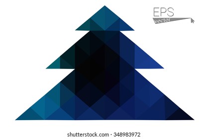 Dark blue low polygon style christmas tree vector illustration consisting of triangles . Abstract triangular polygonal origami or crystal design of New Years celebration. Isolated on white background.