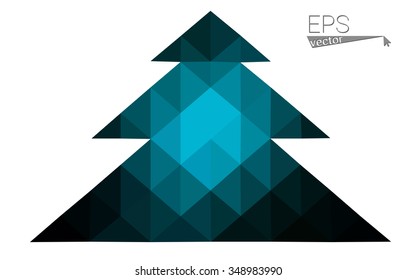Dark blue low polygon style christmas tree vector illustration consisting of triangles . Abstract triangular polygonal origami or crystal design of New Years celebration. Isolated on white background.