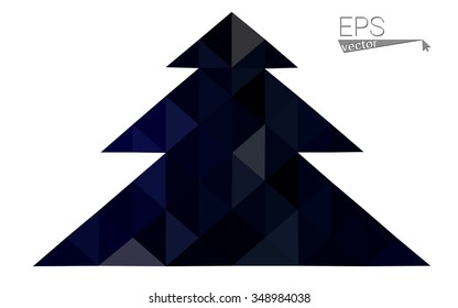 Dark blue low polygon style christmas tree vector illustration consisting of triangles . Abstract triangular polygonal origami or crystal design of New Years celebration. Isolated on white background.