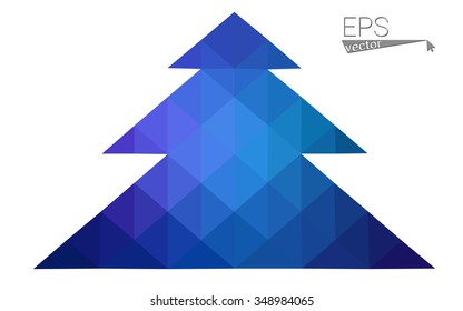 Dark blue low polygon style christmas tree vector illustration consisting of triangles . Abstract triangular polygonal origami or crystal design of New Years celebration. Isolated on white background.