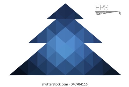 Dark blue low polygon style christmas tree vector illustration consisting of triangles . Abstract triangular polygonal origami or crystal design of New Years celebration. Isolated on white background.
