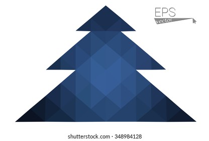 Dark blue low polygon style christmas tree vector illustration consisting of triangles . Abstract triangular polygonal origami or crystal design of New Years celebration. Isolated on white background.