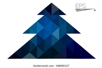 Dark blue low polygon style christmas tree vector illustration consisting of triangles . Abstract triangular polygonal origami or crystal design of New Years celebration. Isolated on white background.